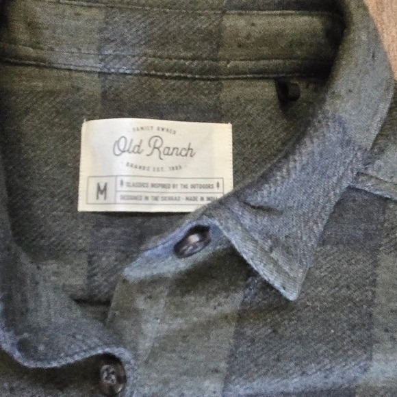 Old Ranch Brands Medium Flannel Shirt Green Blue Buffalo Check Plaid Button NWOT - Picture 2 of 4